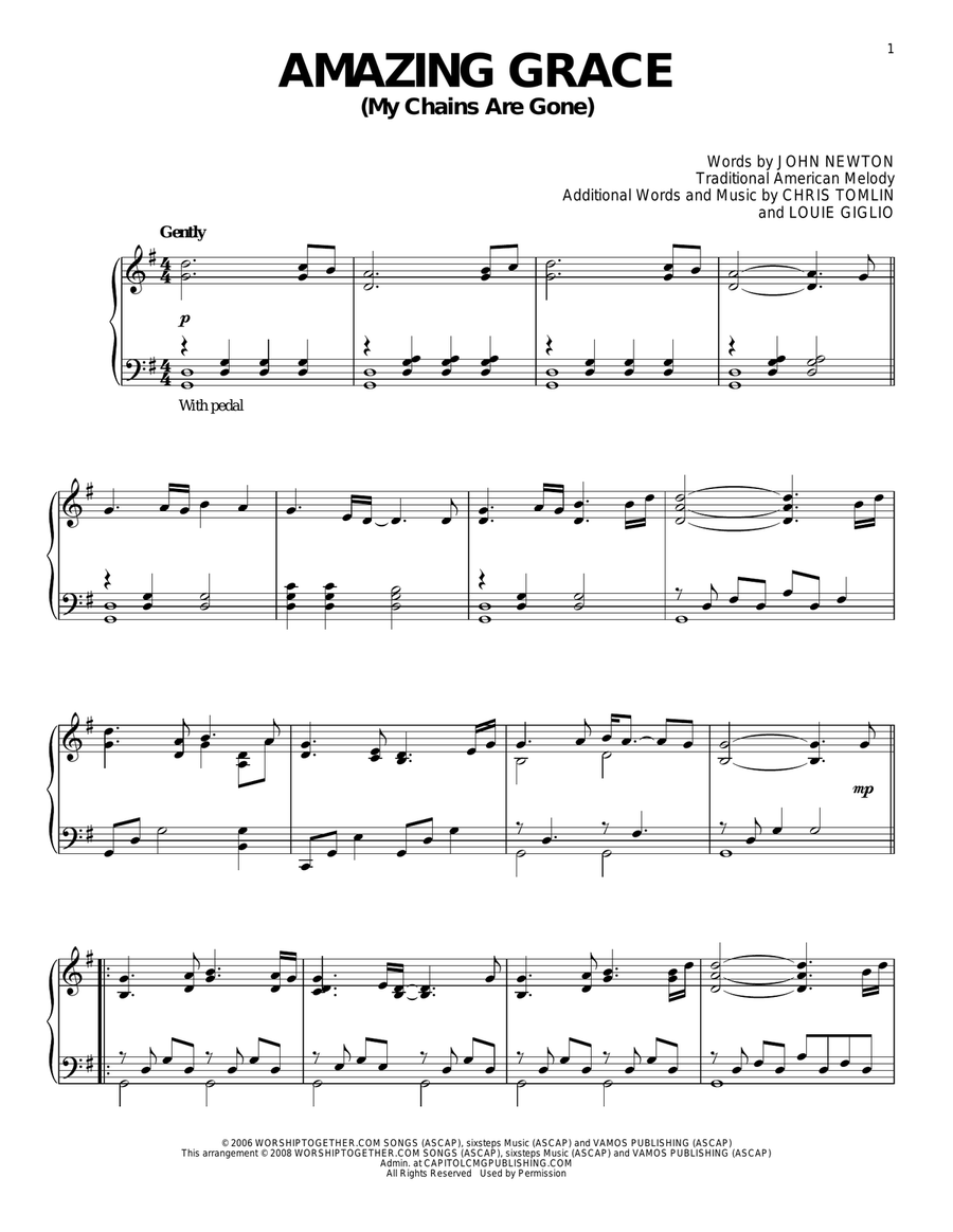 Amazing Grace (My Chains Are Gone) Piano Solo scores gallery preview page 1