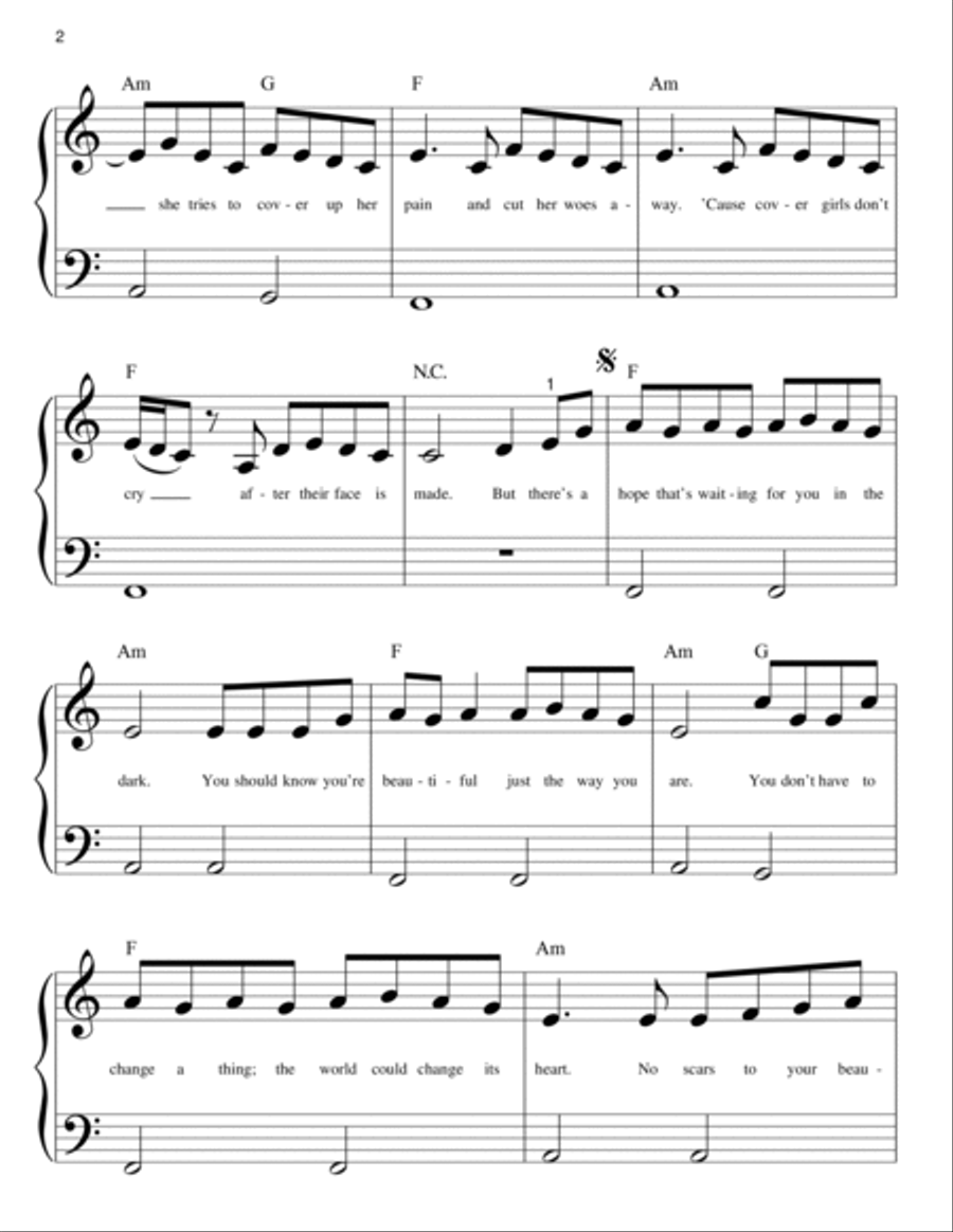 Scars To Your Beautiful Easy Piano scores gallery preview page 2