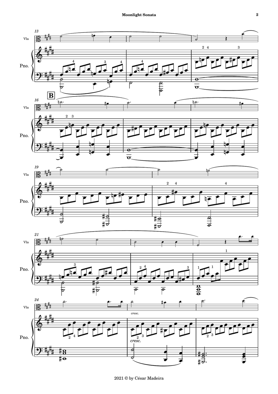 Moonlight Sonata by Beethoven 1 mov. - Viola and Piano (Full Score) Piano scores gallery preview page 3
