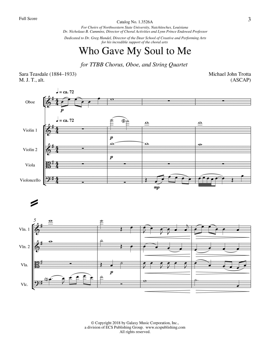 Who Gave My Soul to Me from For a Breath of Ecstasy Choir scores gallery preview page 1