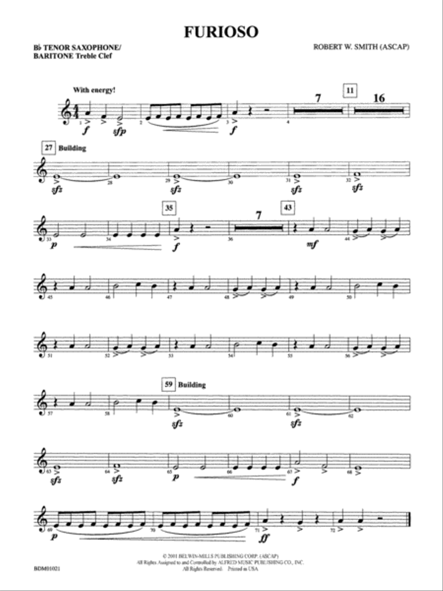 Furioso: B-flat Tenor Saxophone Concert Band scores gallery preview page 1