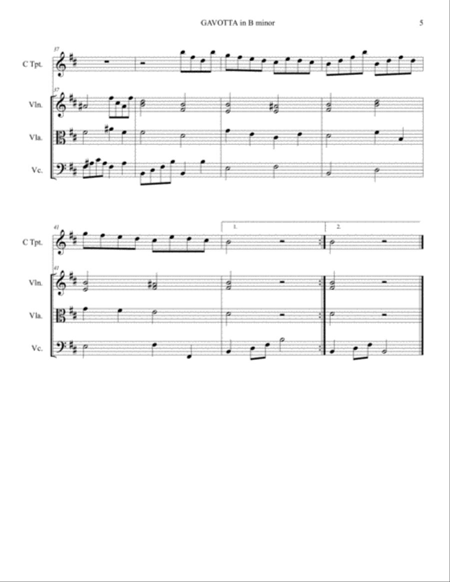 GAVOTTA in B Minor - Zipoli - Arr. for Trumpet in C and String Trio Small Ensemble scores gallery preview page 5