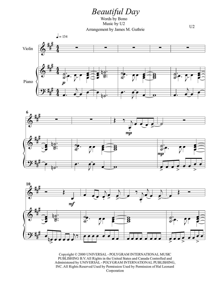 Beautiful Day Violin Solo scores gallery preview page 1
