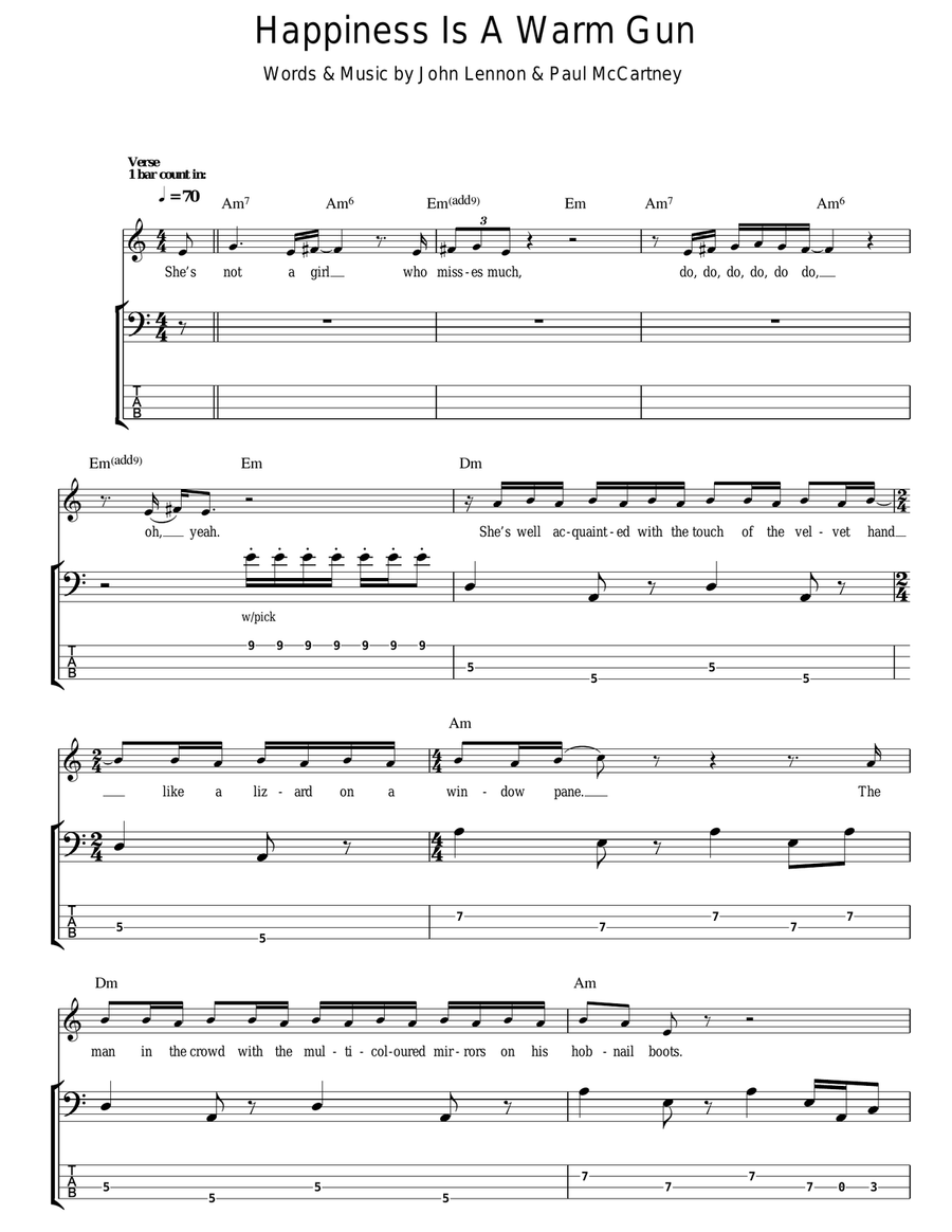 Happiness Is A Warm Gun Bass Guitar Tablature scores gallery preview page 1