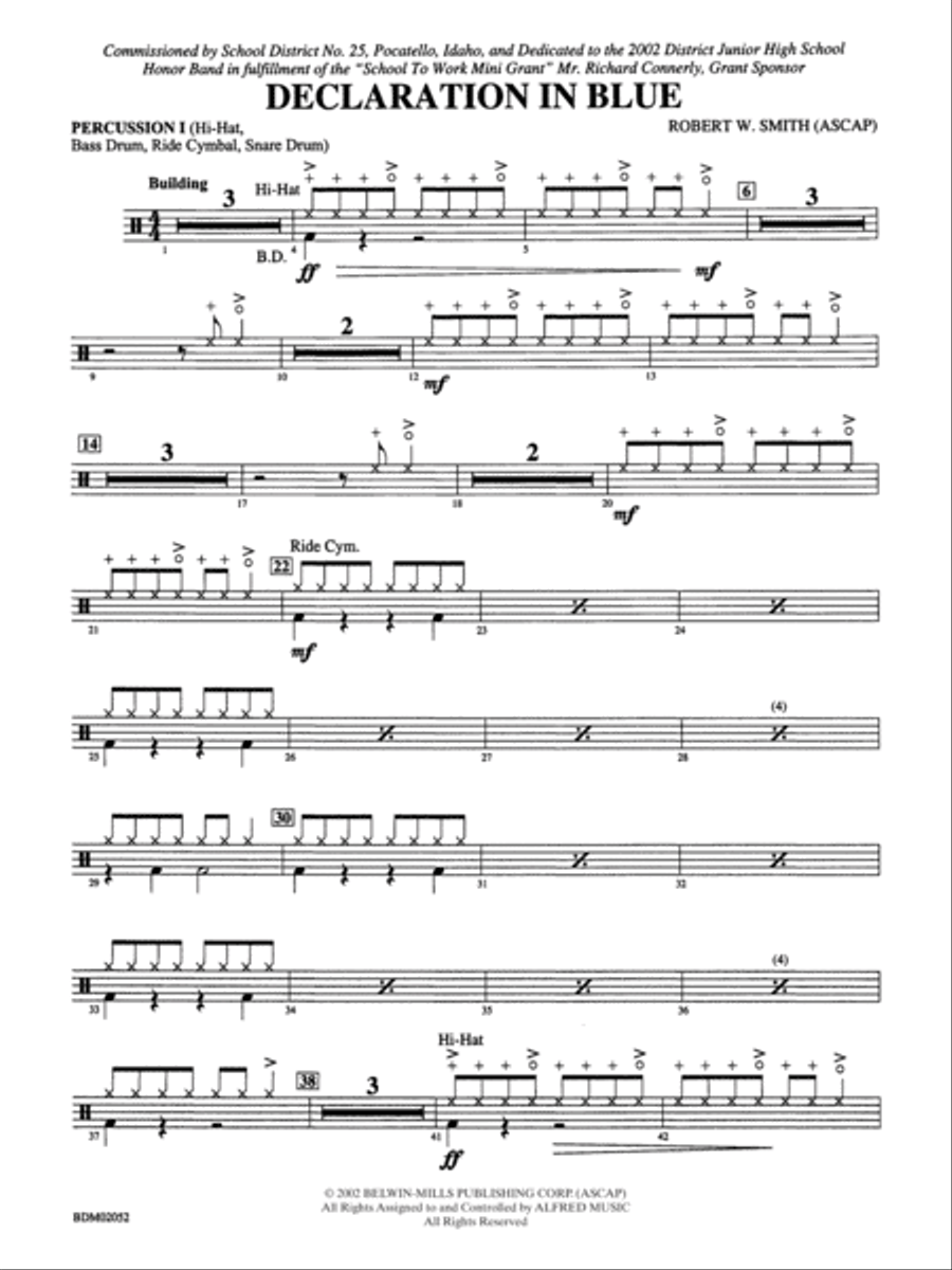 Declaration in Blue: 1st Percussion Concert Band scores gallery preview page 1
