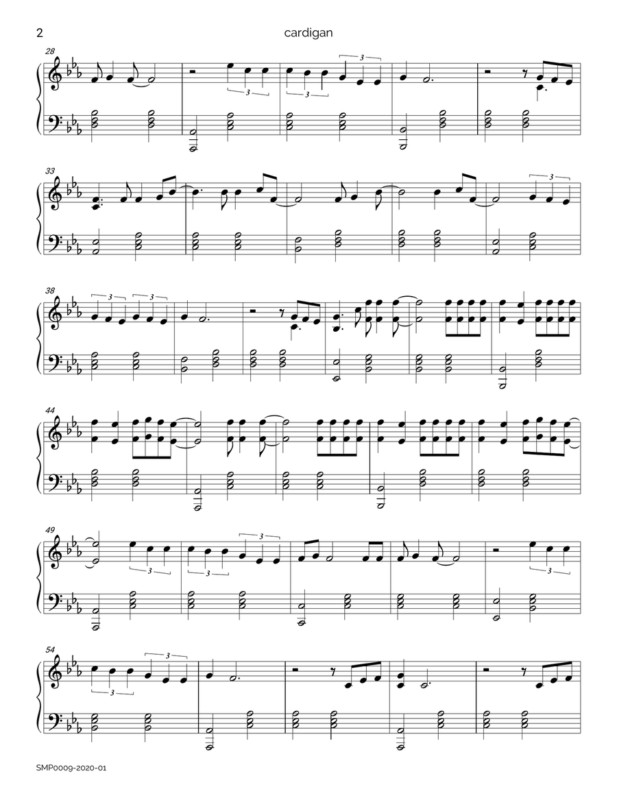 Cardigan Piano Solo scores gallery preview page 2