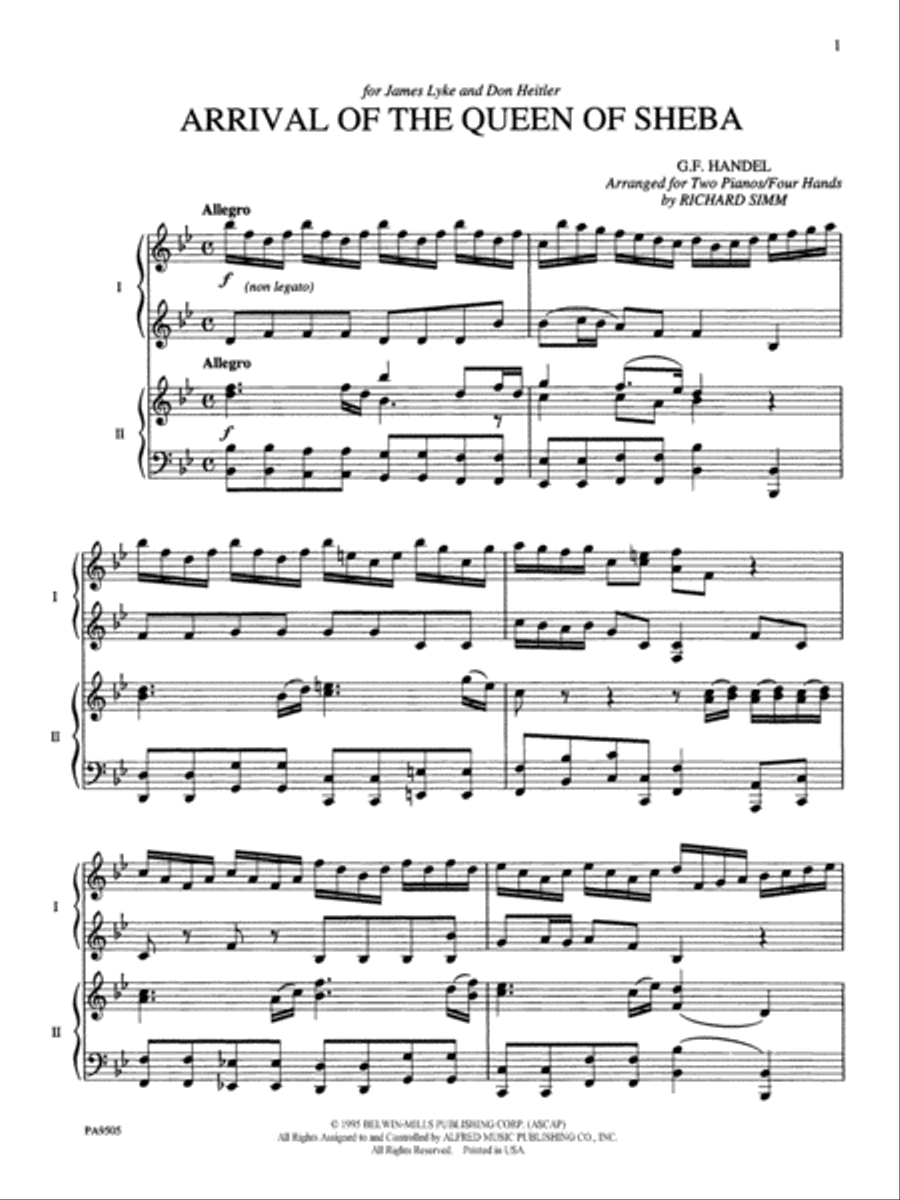 Arrival of the Queen of Sheba - Piano Duo (2 Pianos, 4 Hands) Piano Duet scores gallery preview page 1