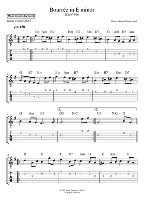 Book cover for Bourrée in E minor (GUITAR TAB) BWV 996 [Johann Sebastian Bach]