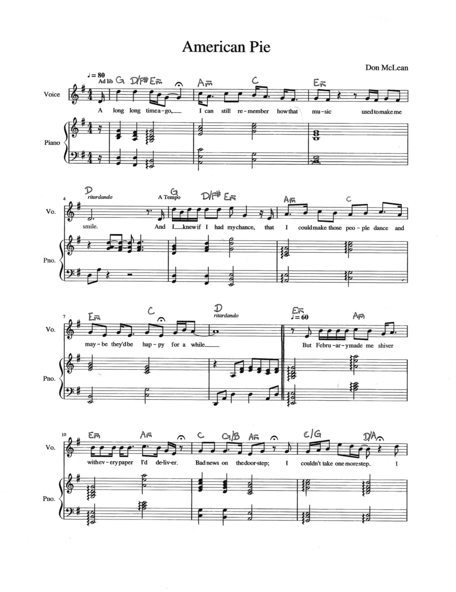 American Pie Voice scores gallery preview page 1