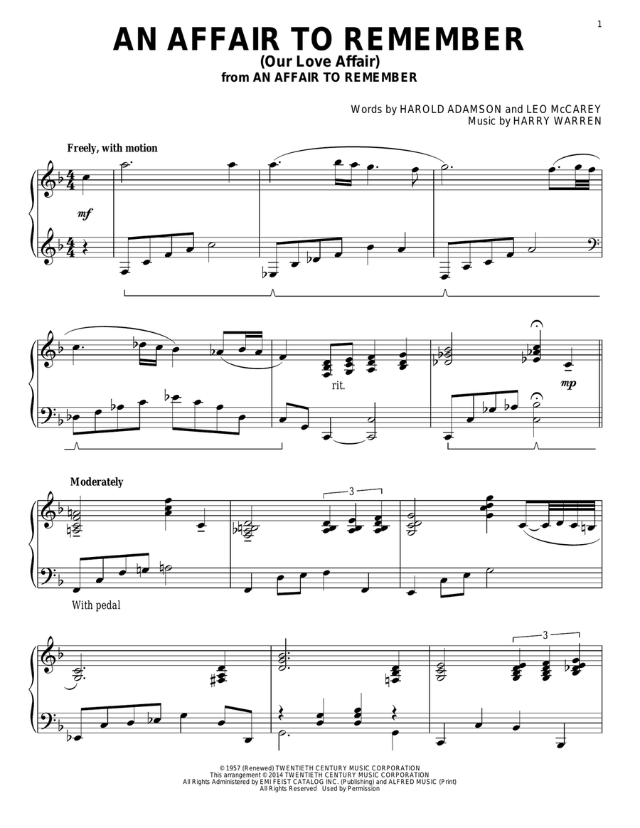 An Affair To Remember (Our Love Affair) Piano Solo scores gallery preview page 1