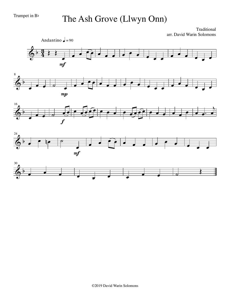 The Ash Grove (Llwyn Onn) for brass trio (trumpet, horn, trombone) Brass Trio scores gallery preview page 3