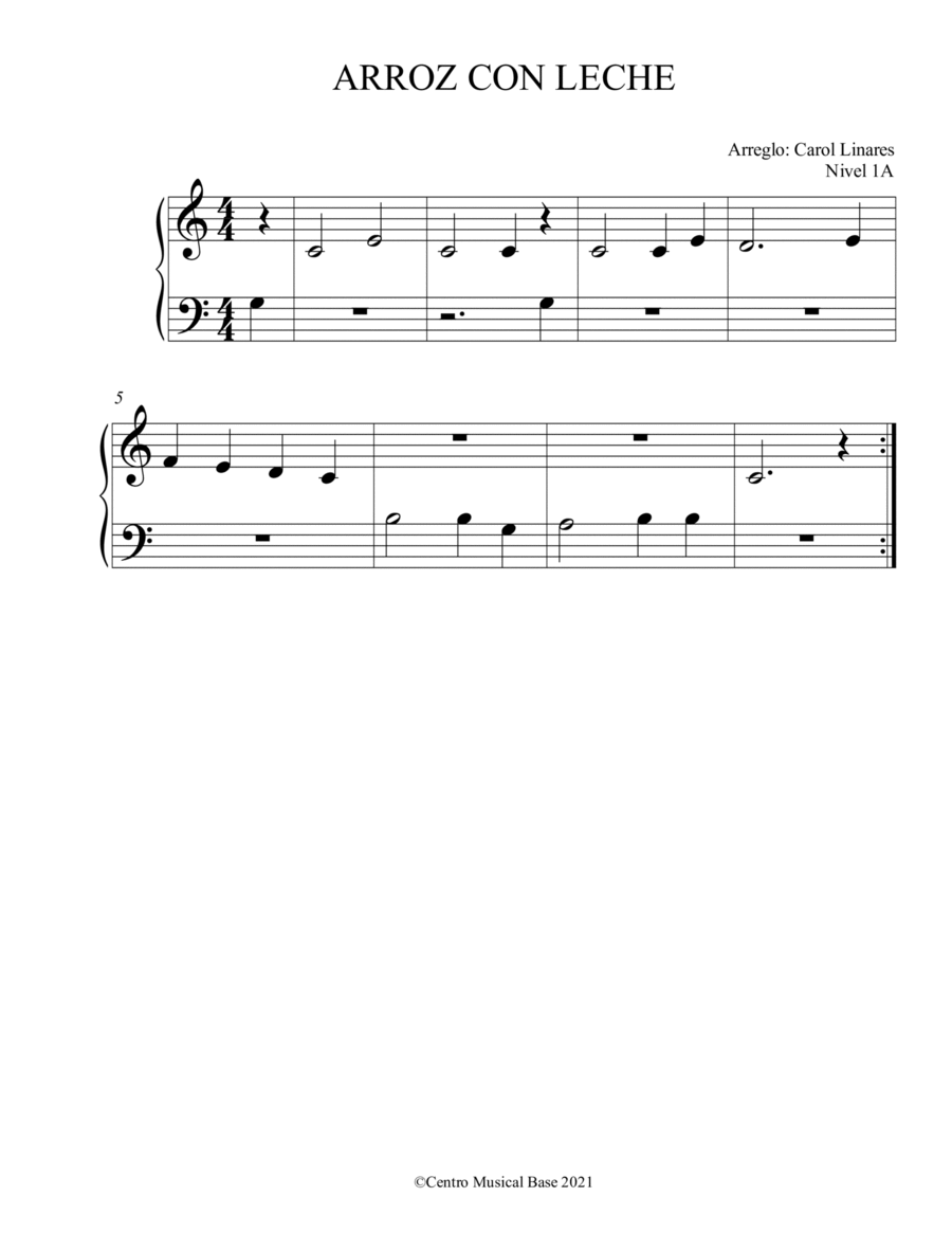 Arroz con Leche Easy Piano scores gallery preview page 1