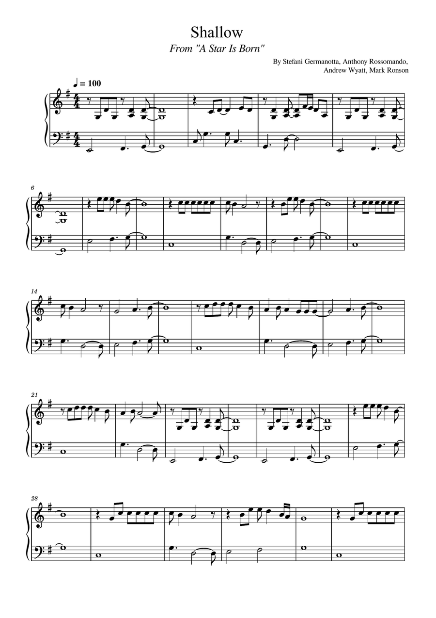 Shallow Shallow Easy Piano scores gallery preview page 1