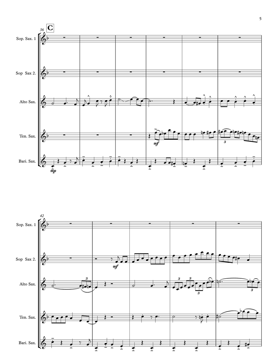 Battle Hymn of the Republic for Saxophone Quintet Saxophone Quintet scores gallery preview page 5