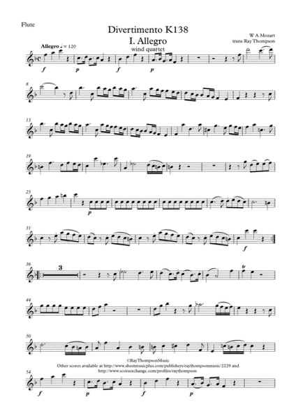 Mozart: Divertimento in F "Salzburg Symphony No.3" K138 Mvt.1 - wind quartet image number null
