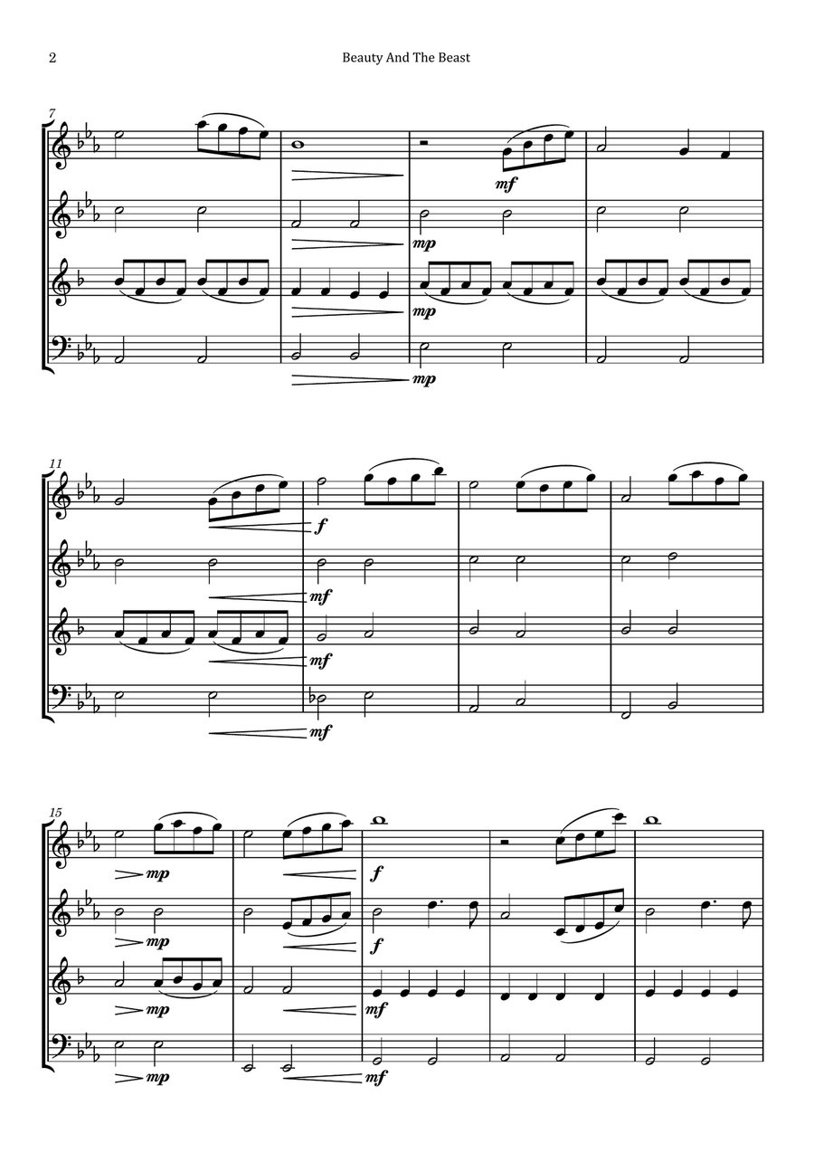 Beauty And The Beast Woodwind Quartet scores gallery preview page 2