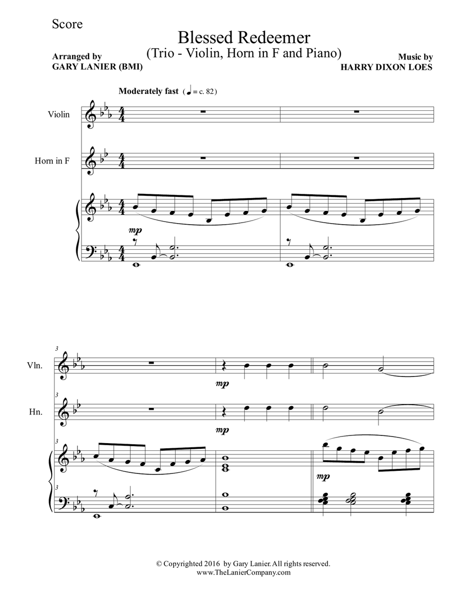 3 FAVORITE HYMNS (Trio - Violin, Horn in F & Piano with Score/Parts) Violin scores gallery preview page 2