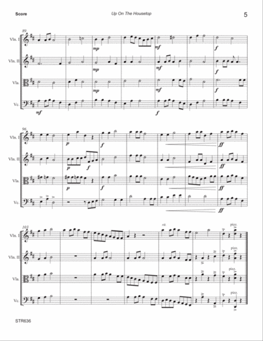 UP ON THE HOUSETOP - String Quartet (unaccompanied - Grade 3 String Quartet scores gallery preview page 5