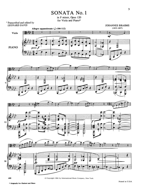 Sonata No. 1 In F Minor, Opus 120