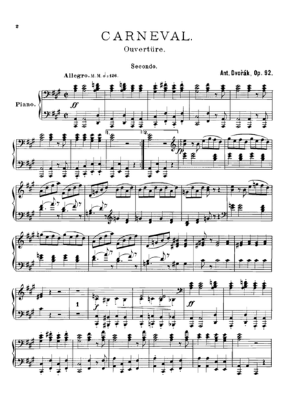 Dvorak Carnival Overture, for piano duet(1 piano, 4 hands), PD802