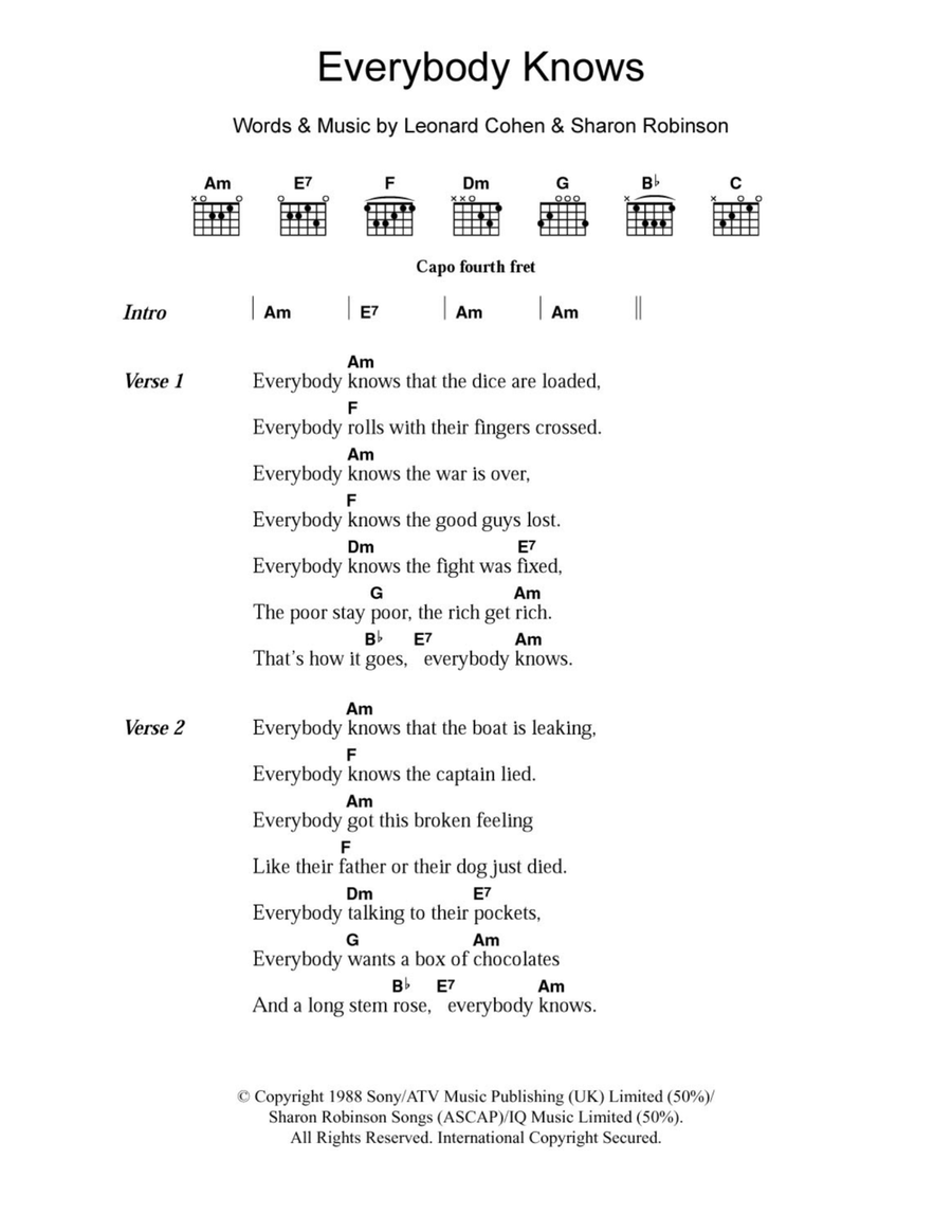 Everybody Knows Acoustic Guitar scores gallery preview page 1