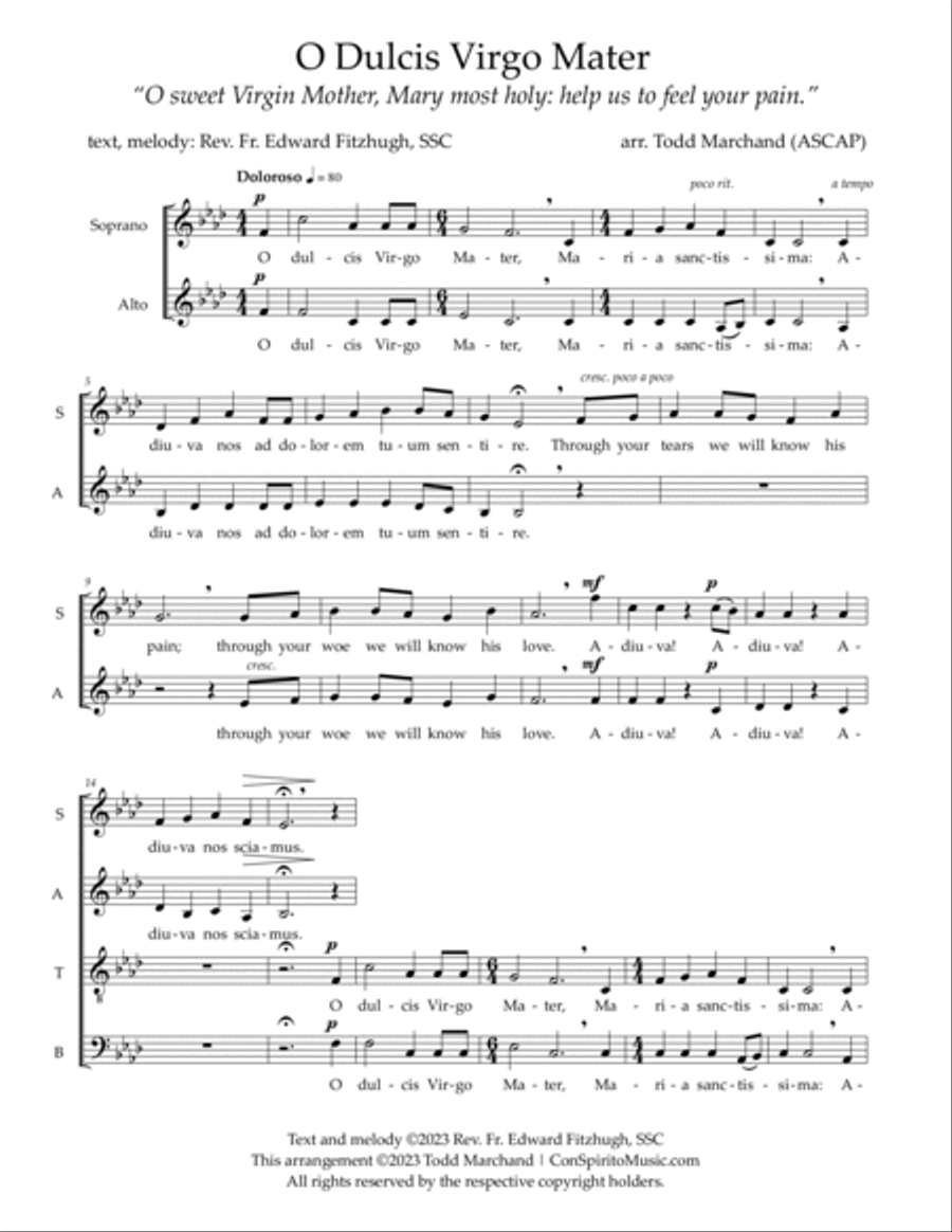 O Dulcis Virgo Mater (anthem for Holy Week) — SATB voices 4-Part scores gallery preview page 2