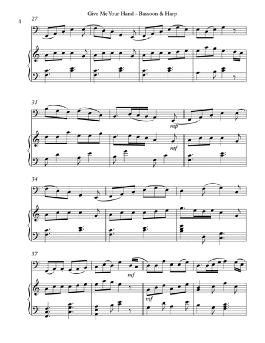 Give Me Your Hand, Duet for Bassoon & Harp Bassoon scores gallery preview page 4