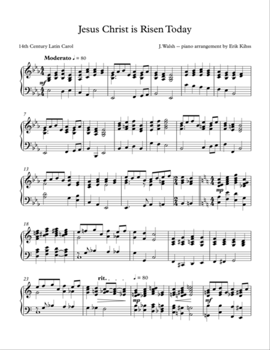 Jesus Christ is Risen Today - (Easter Hymn) - piano arrangement by Erik Kihss Small Ensemble scores gallery preview page 1