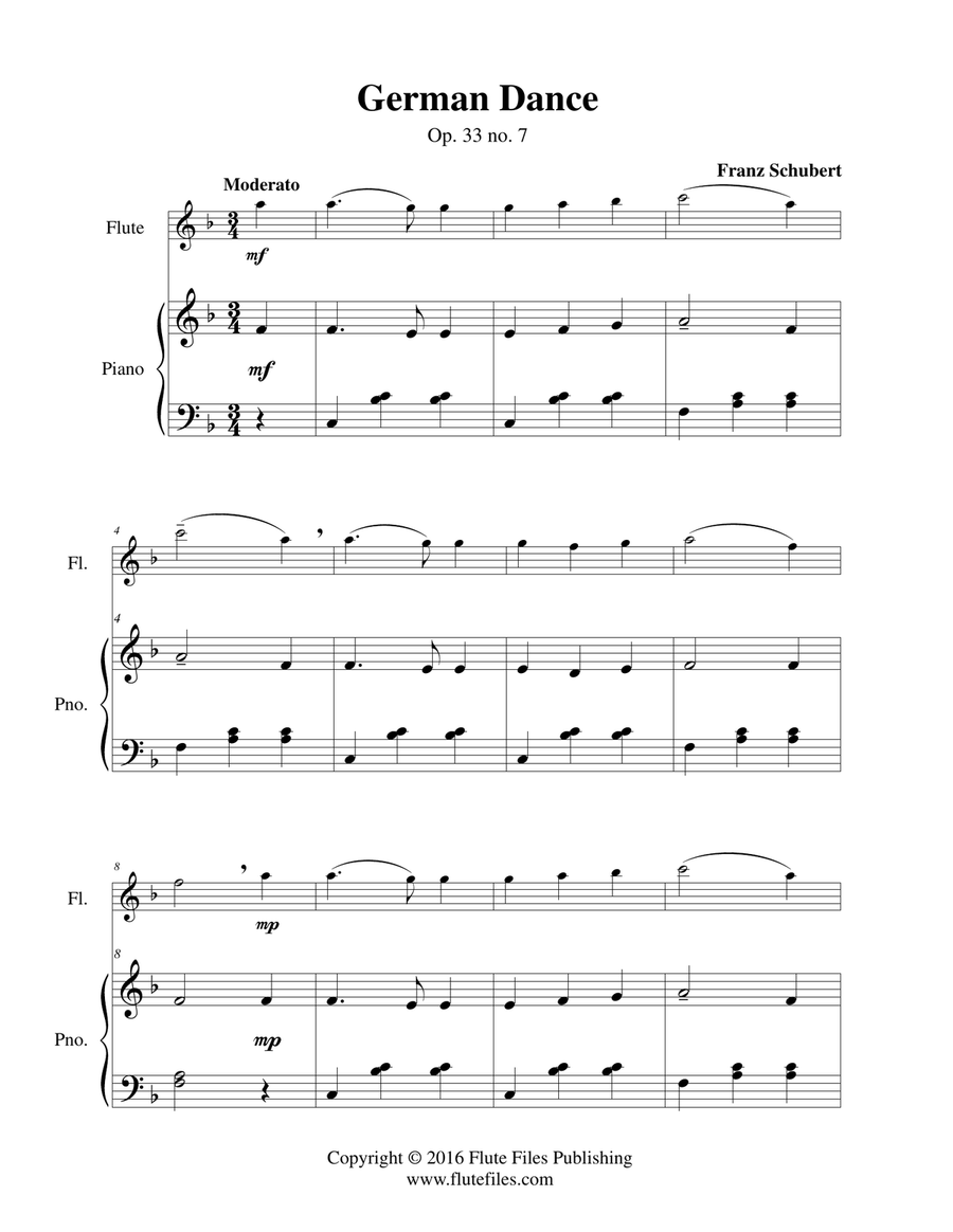 German Dance, op. 33 no. 7 - Flute Solo Chamber Music scores gallery preview page 3