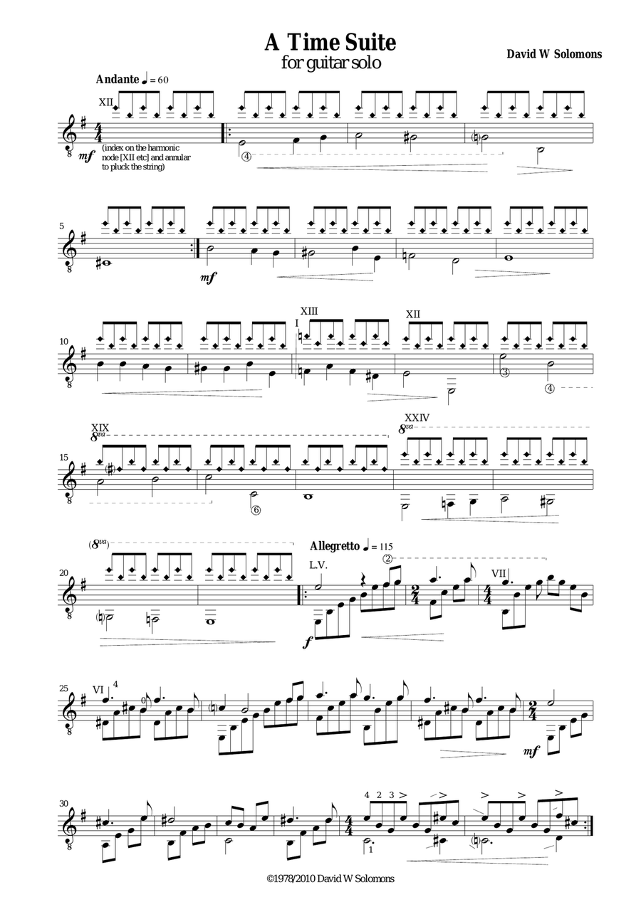 A time suite for guitar solo Classical Guitar scores gallery preview page 1