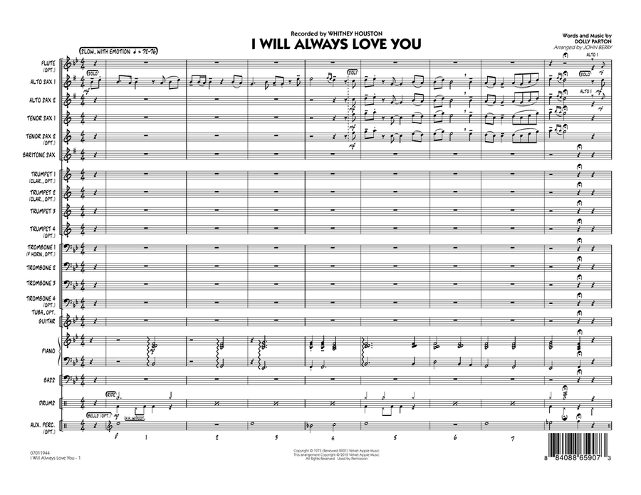 I Will Always Love You - Full Score Jazz Ensemble scores gallery preview page 1