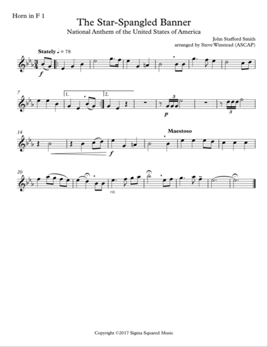The Star-Spangled Banner for French Horn Quartet French Horn Quartet scores gallery preview page 4