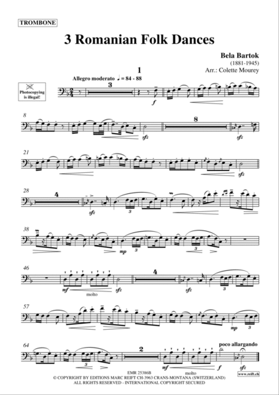 3 Romanian Folk Dances Trombone scores gallery preview page 2