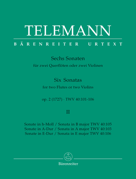 Georg Philipp Telemann: Six Sonatas For Two Flutes Or Violins, Volume 2 (#4-6)