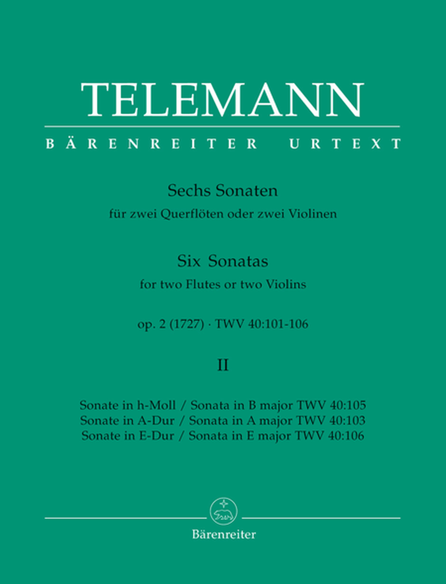 Six Sonatas For Two Flutes Or Violins, Volume 2 (#4-6)