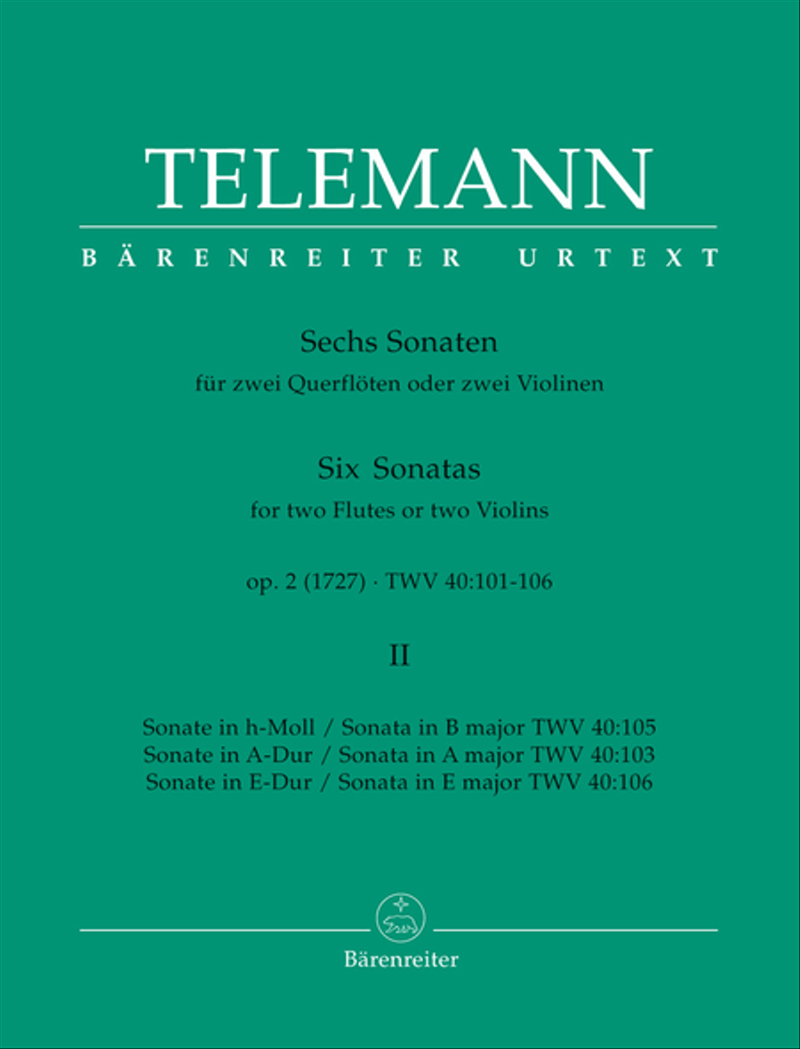 Six Sonatas For Two Flutes Or Violins, Volume 2 (#4-6)