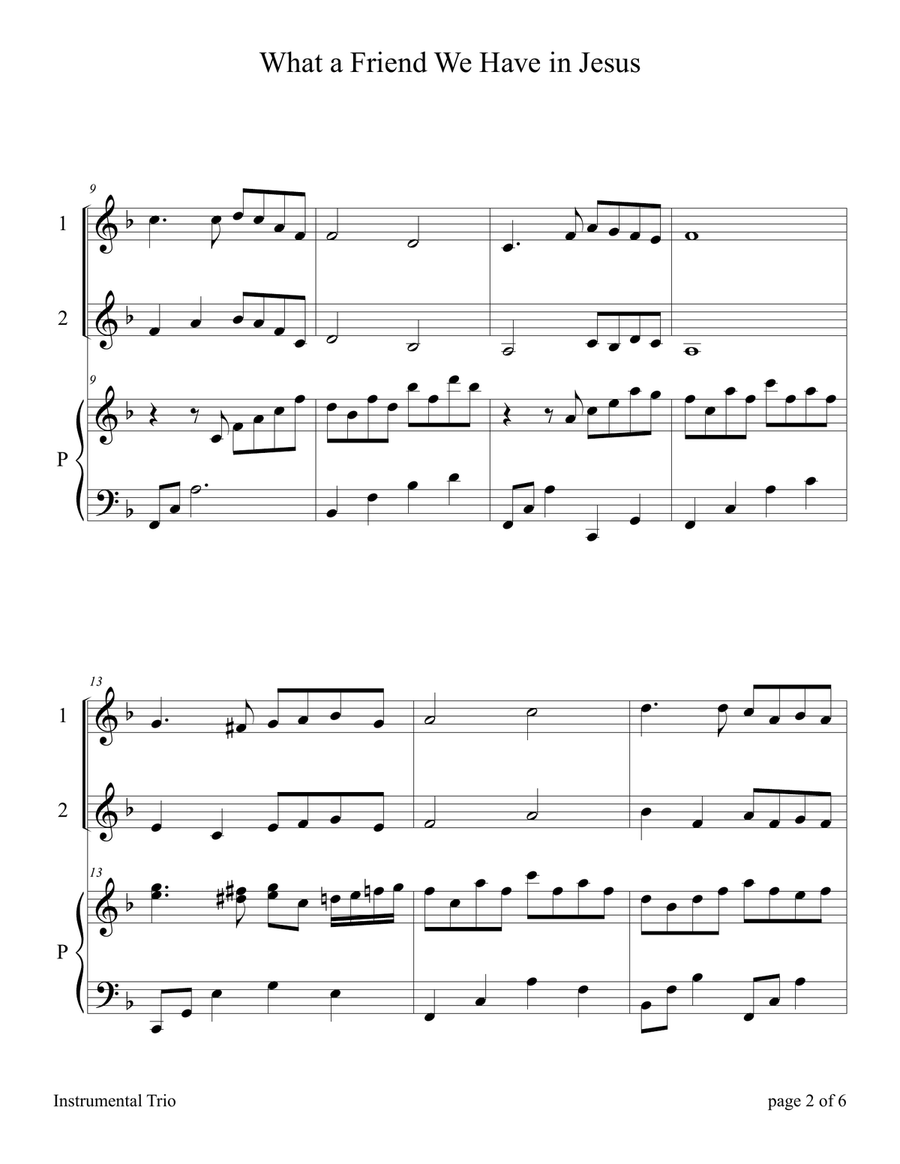 What a Friend We Have in Jesus (Easy Violin Duet with Piano Accompaniment) String Duet scores gallery preview page 5