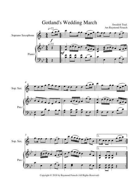 Gotland's Wedding March - Traditional - Soprano Saxophone and Piano image number null