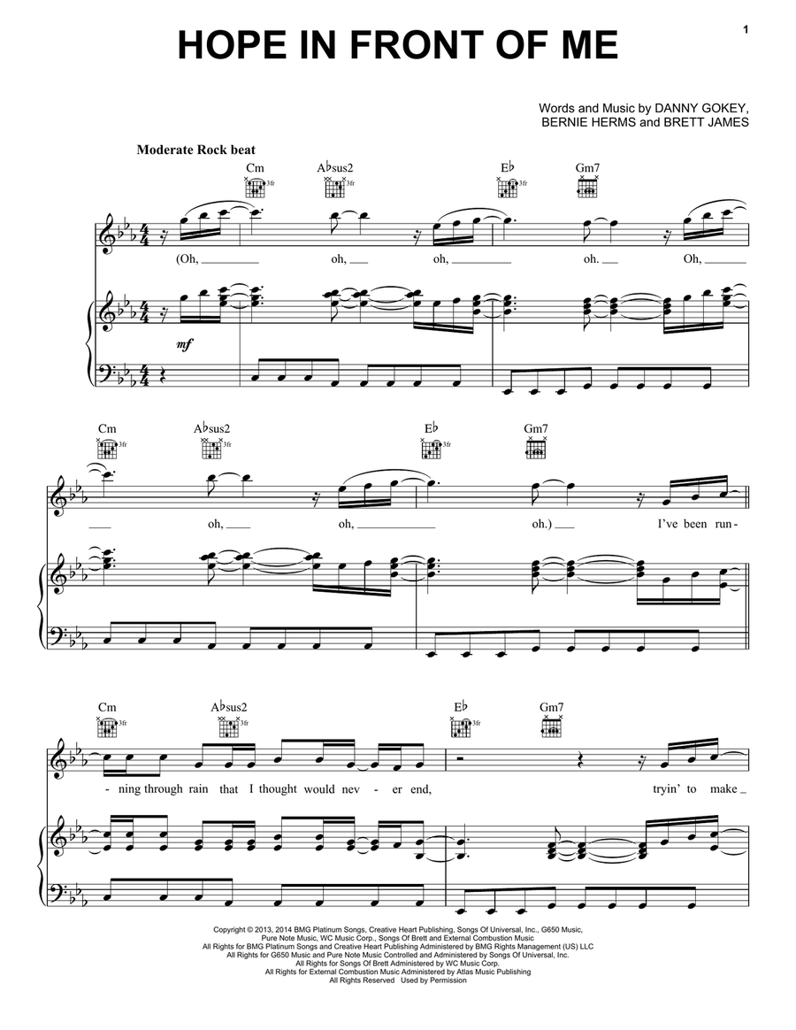 Hope In Front Of Me Piano, Vocal, Guitar scores gallery preview page 1