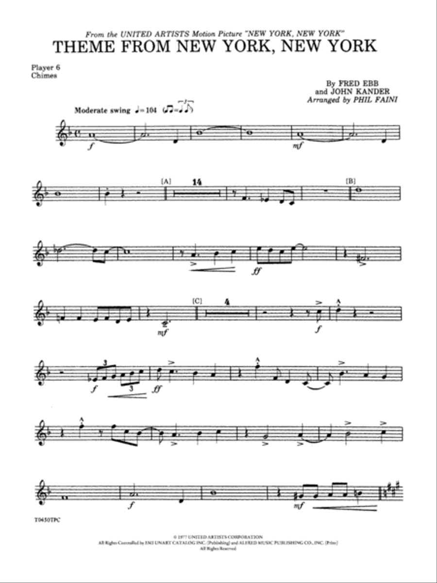 New York, New York, Theme from: Chimes Percussion Ensemble scores gallery preview page 1