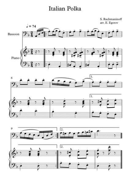 Italian Polka, Sergei Rachmaninoff, For Bassoon & Piano image number null