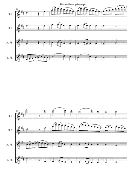 Dis-moi, beau printemps (Tell me, lovely Spring) for flute quartet image number null