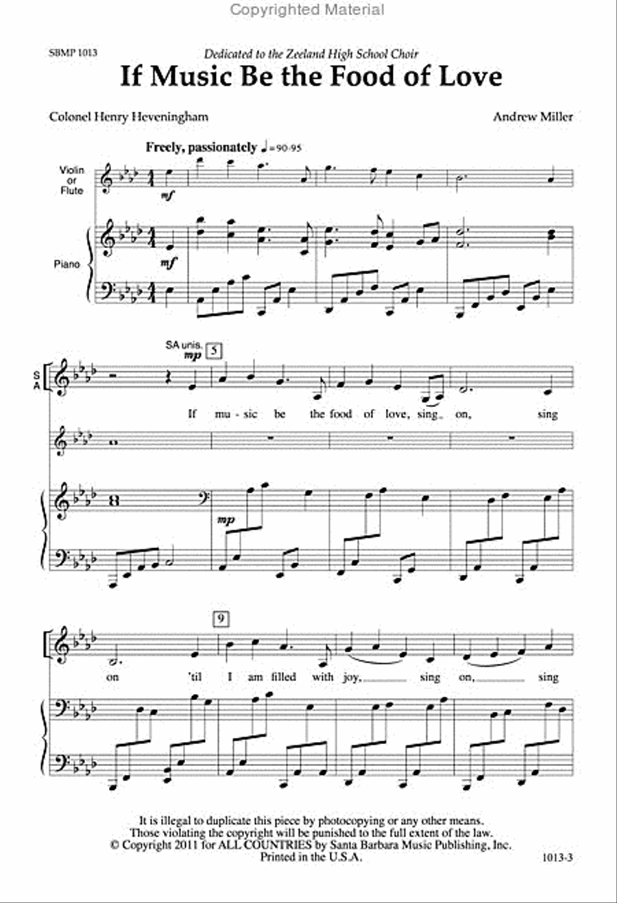 If Music Be the Food of Love - SAB Octavo 3-Part scores gallery preview page 2