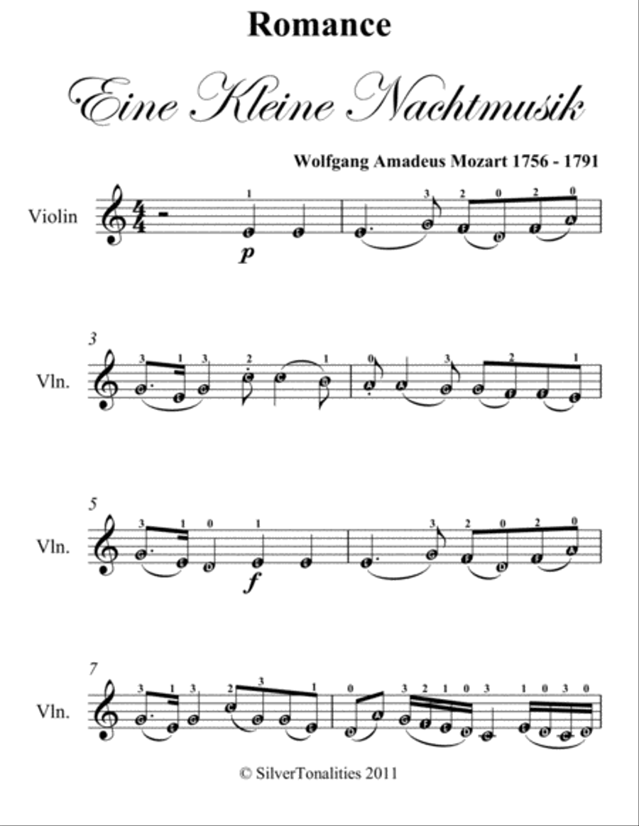 Romance Eine Kleine Nachtmusik Easy Violin Sheet Music