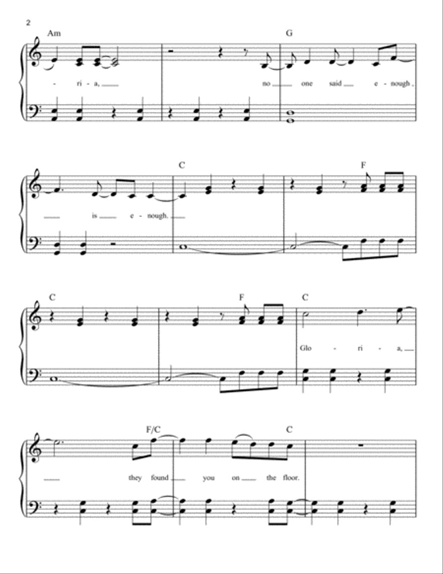 Gloria Easy Piano scores gallery preview page 2