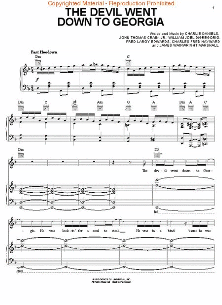 The Devil Went Down to Georgia Piano, Vocal, Guitar scores gallery preview page 2
