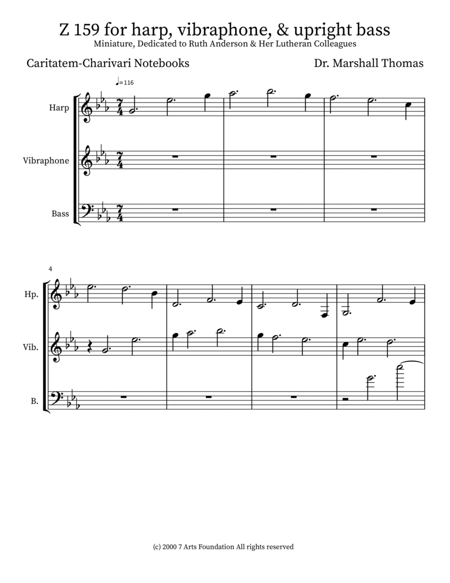 Z 159 for harp, vibraphone, & upright bass Double Bass scores gallery preview page 1