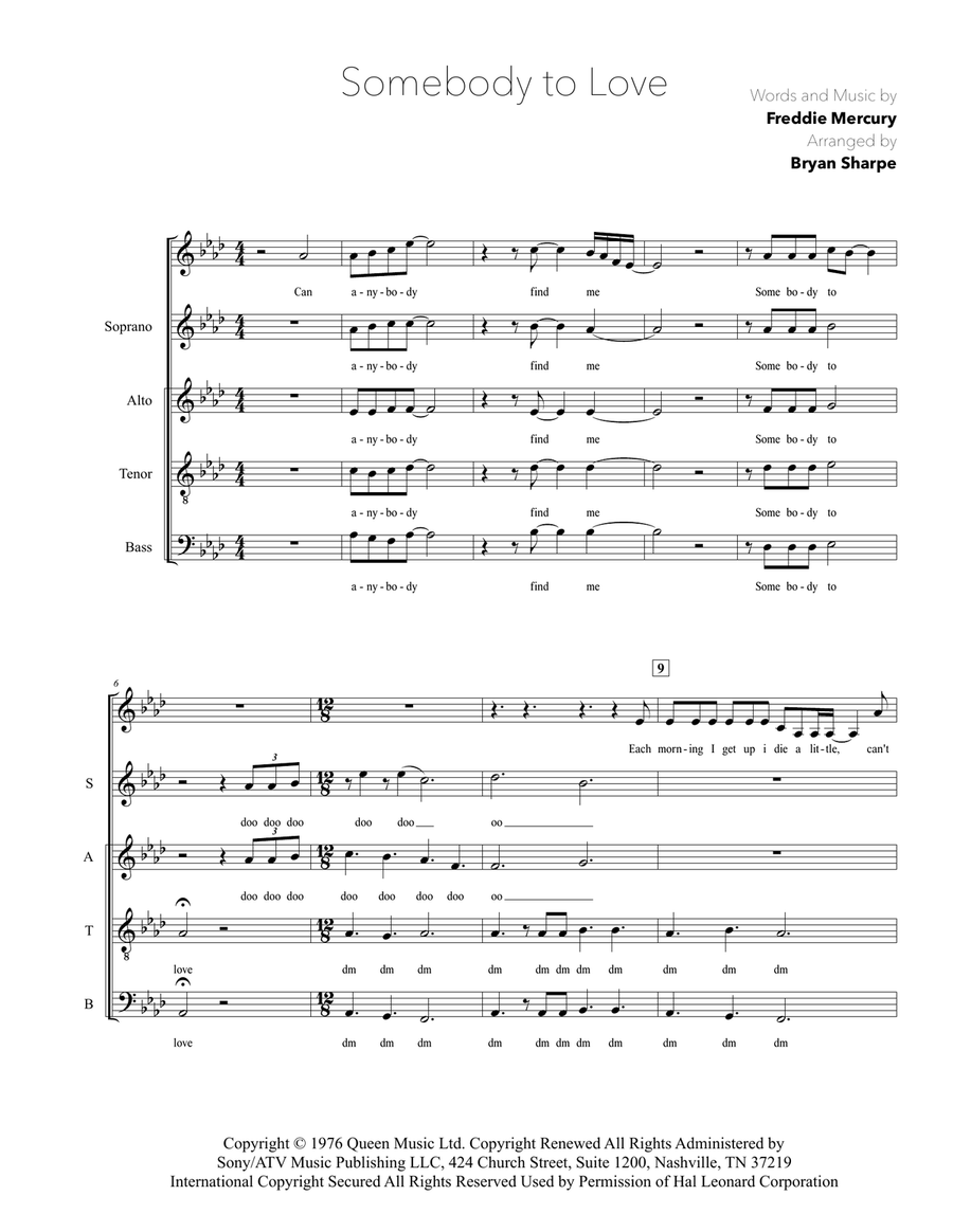 Somebody To Love 4-Part scores gallery preview page 1
