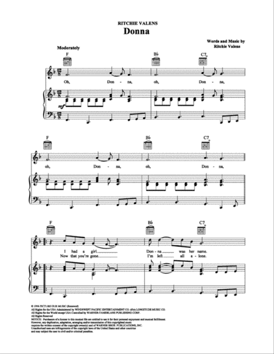 Donna Piano, Vocal, Guitar scores gallery preview page 1