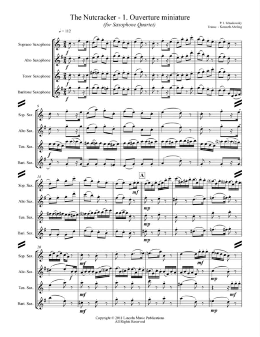 The Nutcracker Suite - 1. Ouverture miniature (for Saxophone Quartet SATB) Saxophone Quartet scores gallery preview page 2